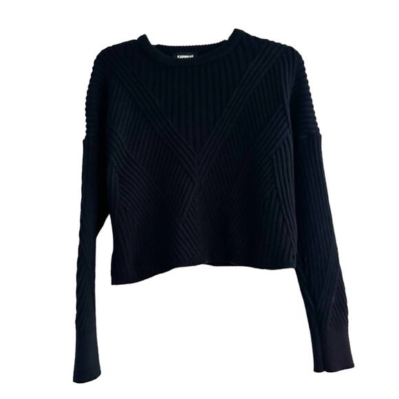 Express Ribbed Design Crew Neck Sweater Black Pullover Knit XS Long Sleeve 2022 - Picture 13 of 13